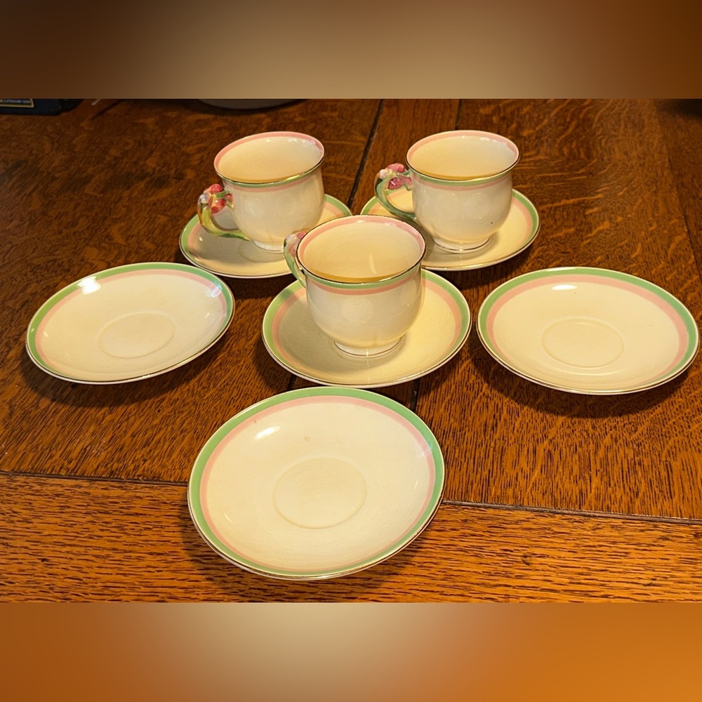 Antique Royal Winton Tiger Lily 3 Demi Cups 6 Saucers Fine China England